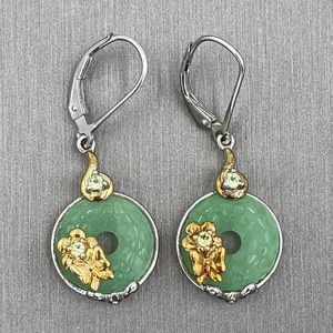 Butterfly flower on jade earrings 925 silver